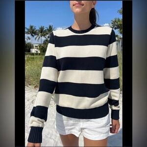 Brandy Melville Striped Navy and Cream Women's Sweater